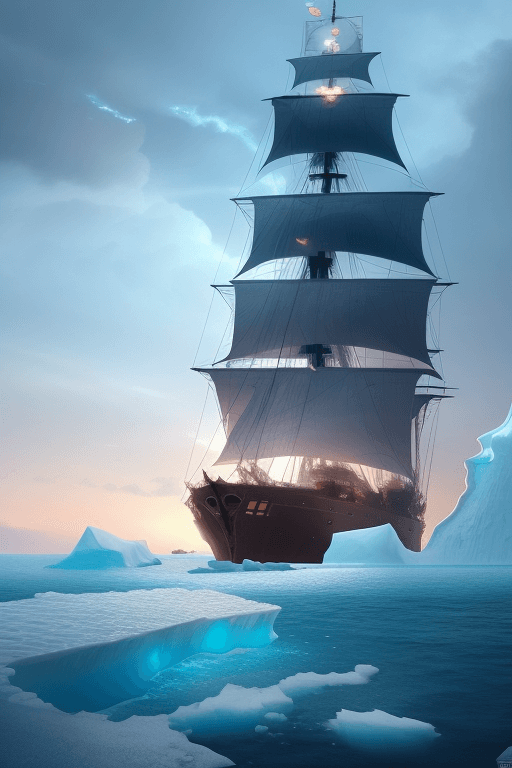 a ship crashing into an iceberg